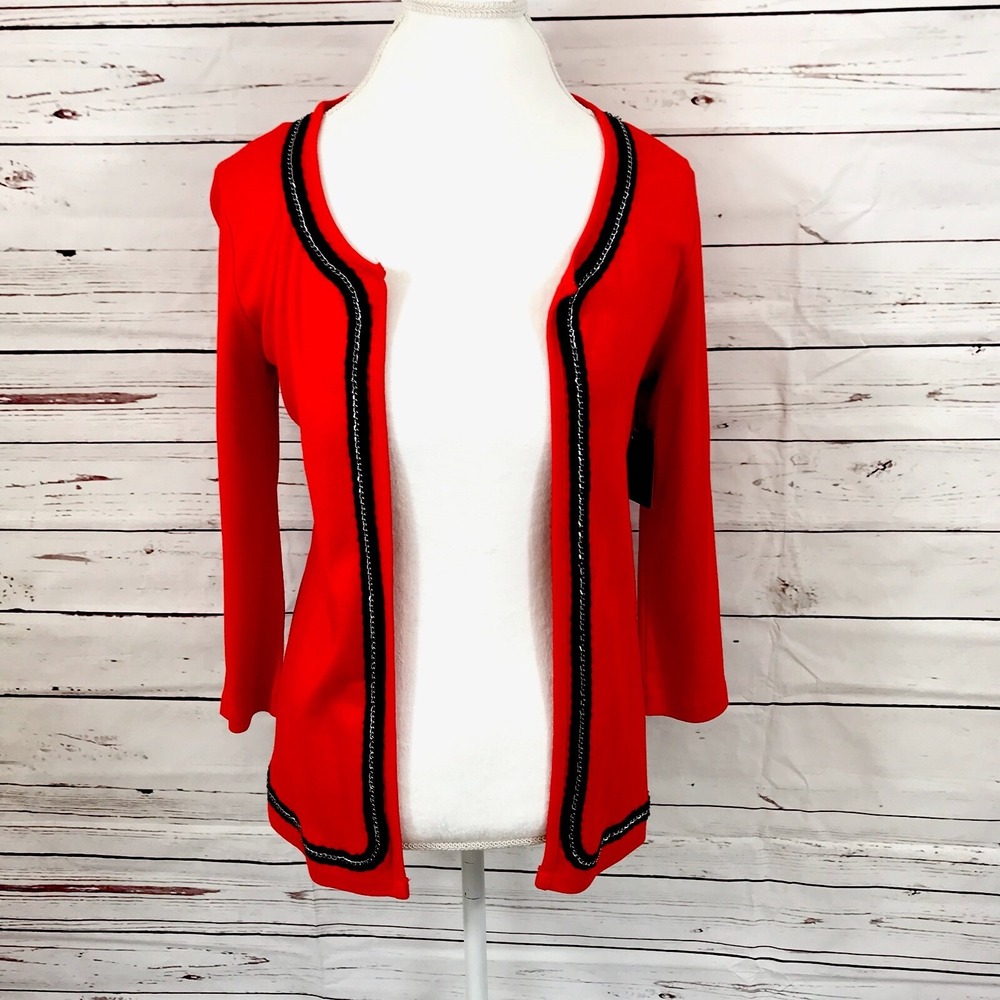 rafaella Sweater women's Small Red Open cardigan Long Sleeves